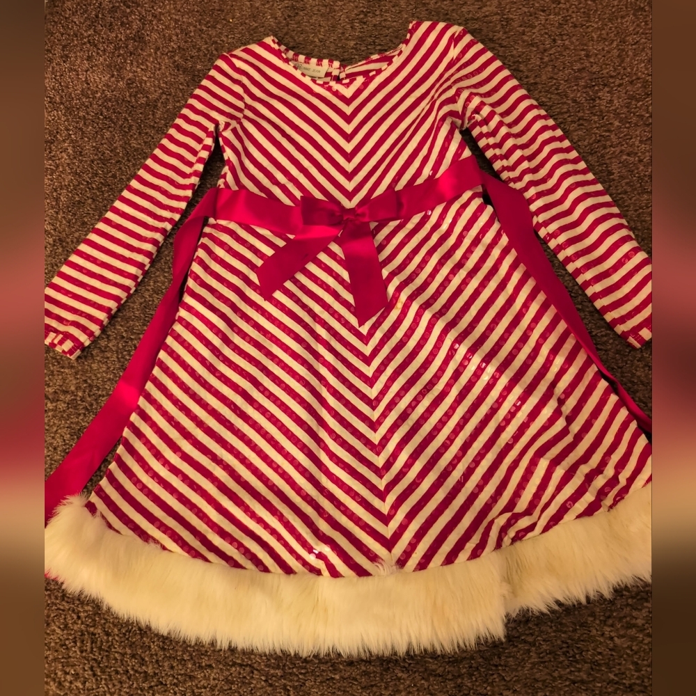 Bonnie Jean Red and White Striped Dress with Polka Dots